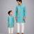 Blue cotton silk attached half jacket father son kurta combo set