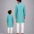 Blue cotton silk attached half jacket father son kurta combo set