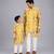 Mustard yellow floral printed cotton silk father son kurta combo set