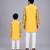 Mustard yellow floral printed cotton silk father son kurta combo set