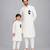 White embroidered cotton silk father son bandhgala combo set