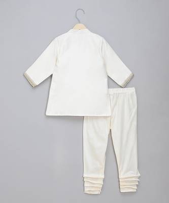 White embroidered cotton silk father son bandhgala combo set 4