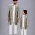 White multicolor printed cotton silk father son kurta combo set