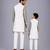 White multicolor printed cotton silk father son kurta combo set