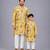 Mustard yellow printed cotton silk father son kurta combo set