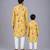 Mustard yellow printed cotton silk father son kurta combo set