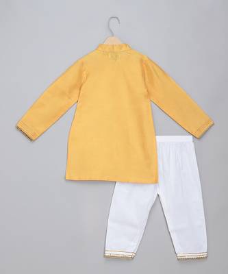 Mustard yellow kite printed cotton silk father son kurta combo set 4