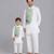 White green printed cotton silk father son kurta combo set