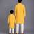 Mustard yellow printed cotton father son kurta combo set