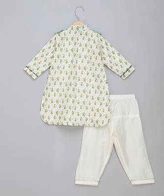 Sage green printed cotton silk father son kurta combo set 4