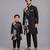 Black printed cotton silk father son kurta combo set