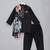 Black printed cotton silk father son kurta combo set