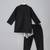 Black printed cotton silk father son kurta combo set