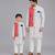 White coral red printed cotton silk father son kurta combo set