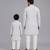 White coral red printed cotton silk father son kurta combo set