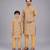 Golden beige printed cotton silk father son kurta combo set