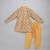 Golden beige printed cotton silk father son kurta combo set