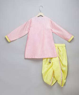 Pink printed cotton silk father son kurta combo set 4