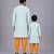 Blue rakhi printed cotton silk father son kurta combo set
