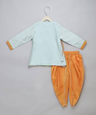 Blue rakhi printed cotton silk father son kurta combo set 4