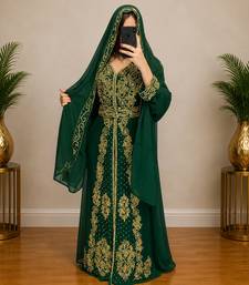 Emerald Green Gold Embroidered Luxury Kaftan Set