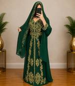 Emerald Green Gold Embroidered Luxury Kaftan Set