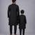 Black printed cotton silk father son kurta combo set
