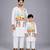 White printed cotton silk father son kurta combo set