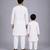 White printed cotton silk father son kurta combo set
