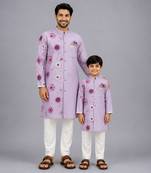 Lavender printed cotton silk father son kurta combo set
