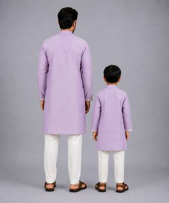 Lavender printed cotton silk father son kurta combo set 2