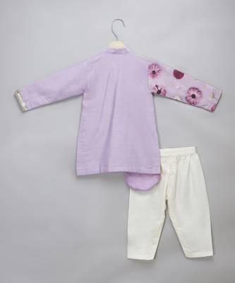 Lavender printed cotton silk father son kurta combo set 4