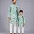 Blue floral printed cotton silk father son kurta combo set