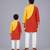 Mustard yellow red cotton silk father son kurta combo set