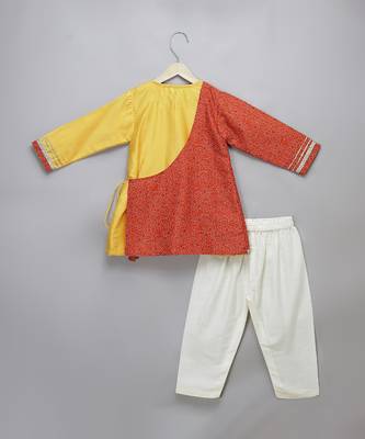 Mustard yellow red cotton silk father son kurta combo set 4