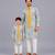 Powder blue printed cotton silk father son kurta combo set
