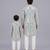 Powder blue printed cotton silk father son kurta combo set