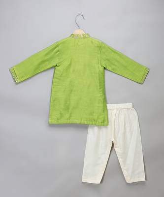 Lime green woven cotton silk father son kurta combo set 4