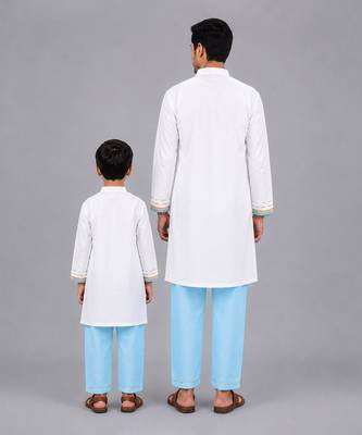 White printed cotton father son kurta combo set 2