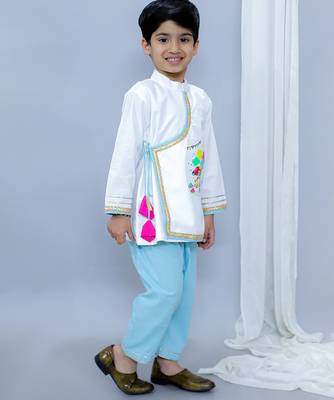 White printed cotton father son kurta combo set 4