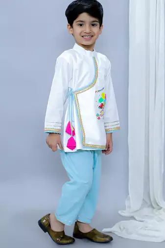 White printed cotton father son kurta combo set