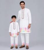 White heart printed cotton father son kurta combo set