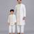 White multicolor printed cotton father son kurta combo set
