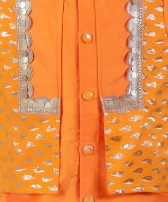 Orange embroidered cotton silk father son kurta combo set 3
