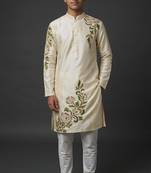 Cream silk kurta set for men's