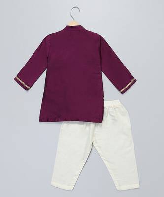 Royal purple brocade cotton silk father son kurta combo set 4