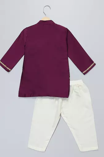 Royal purple brocade cotton silk father son kurta combo set