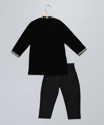 Black embroidered velvet father son kurta combo set 4
