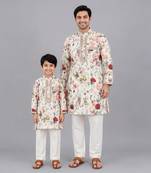 Multicolor printed cotton silk father son kurta combo set