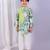 Sage green printed cotton silk father son kurta combo set